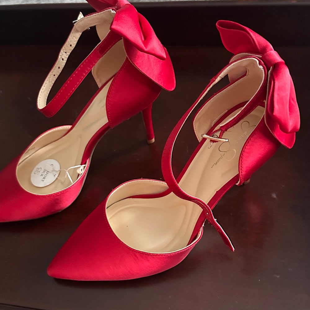 Red Satin Bow Heels